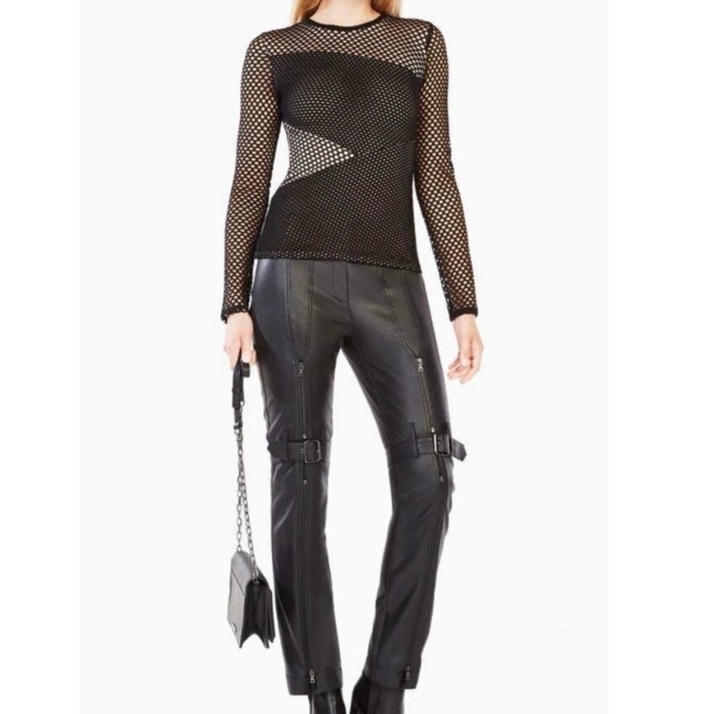 BCBG Black Mesh Long Sleeve Top